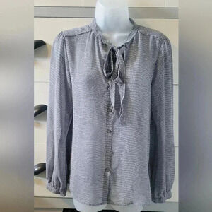 Michael Michael Kors Blue Sheer Shirt with Front Tie, Size Small